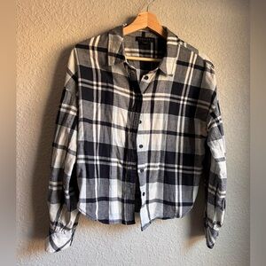 Sanctuary Boyfriend Crop Plaid Flannel Shirt – Blue – 100% Cotton